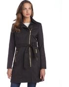 Vince Camuto Black Cotton Blend Zip Front Hooded Removable Liner Trench Coat - Lyst