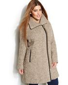Calvin Klein Plus Size Asymmetrical Faux-Leather-Trim Wool-Blend Coat - Lyst