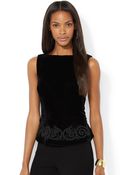 Lauren by Ralph Lauren Sleeveless Velvet Peplum Top - Lyst