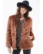 Forever 21 Zippered Faux Fur Coat - Lyst