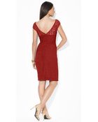 Lauren by Ralph Lauren Lace Cap-Sleeved Dress - Lyst