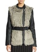 French Connection Faux Fur And Leather Jacket - Lyst