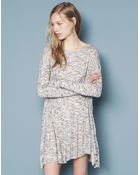 Pull&Bear Long Sleeve Flocked Dress - Lyst
