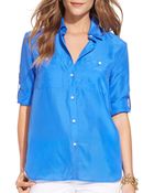 Ralph Lauren Lauren Silk Utility Shirt - Lyst