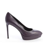 Saint Laurent Prune Leather Pointed Toe Platform Pumps - Lyst