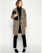 Asos Coat In Hairy Animal Print - Lyst