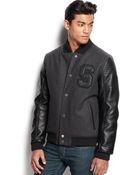Sean John Mixed-Media Faux-Leather-Sleeve Baseball Jacket - Lyst