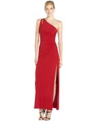 Laundry By Shelli Segal Red Jersey Shirred Beaded One Shoulder Cutout Gown - Lyst