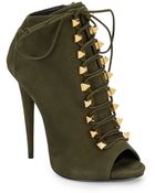 Giuseppe Zanotti Lace-Up Peep-Toe Suede Ankle Boots - Lyst