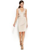 Calvin Klein Sleeveless Banded V-Neck Sheath - Lyst