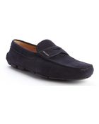 Prada Navy Suede Moc Toe Penny Loafers - Lyst