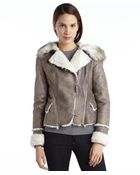 Laundry By Shelli Segal Taupe And Ivory Faux Suede And Fur Asymmetrical Jacket - Lyst