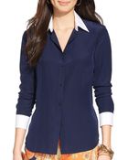 Ralph Lauren Lauren Color Block Silk Shirt - Lyst