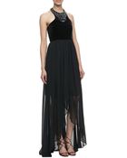 Laundry By Shelli Segal Velvet Jersey Beaded Cutaway Gown - Lyst