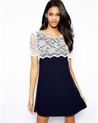 John Zack Shift Dress with Lace Panel - Lyst