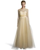 Notte By Marchesa Gold Metallic Lace Bodice And Tulle Skirt Ball Gown - Lyst