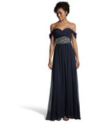 Notte By Marchesa Midnight Embellished Silk Chiffon Draped Off-Shoulder Gown - Lyst