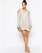 Ax Paris Plus Size Cold Shoulder Top in Glitter Knit - Lyst