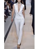 Mugler Off White Fitted Cady and Draped Satin Jumpsuit - Lyst