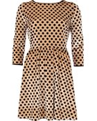River Island Beige Velvet Spot Skater Dress - Lyst