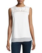 Cooper & Ella Leaf Embroidered Half Sheer Top - Lyst