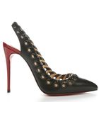 Christian Louboutin Black And Red Leather 'Ostri String 100' Whipstitch Slingbacks - Lyst