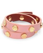 Tory Burch Logo Stud Leather Double-Wrap Bracelet - Lyst