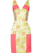 Matthew Williamson Paneled Neon-Jacquard, Chiffon And Shell Mini Dress - Lyst