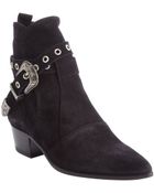 Saint Laurent Black Suede Poined Toe Buckle Detail Ankle Boots - Lyst