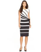 Lauren by Ralph Lauren Cap-Sleeve Striped Dress - Lyst