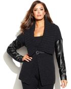 Michael Kors Michael Plus Size Faux-Leather-Sleeve Buckle Cardigan - Lyst