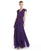 Tadashi Shoji Deep Amethyst Silk Chiffon Ruched Plunging Illusion Neck Gown - Lyst