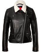Victoria Beckham Leather Jacket With Knit Collar - Lyst