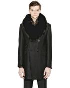 Lords & Fools Wool Blend Coat With Fox Fur Collar - Lyst