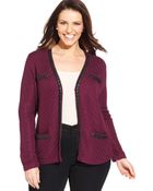 Jones New York Collection Plus Size Faux-Leather-Trim Cardigan - Lyst