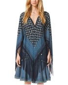 Michael Kors Leaf-Print Fringe Poncho - Lyst