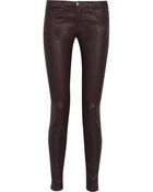 Current/Elliott The Ankle Skinny Coated Stretch-Denim Jeans - Lyst