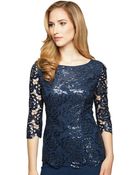 Alex Evenings Sequined Floral Lace Blouse - Lyst