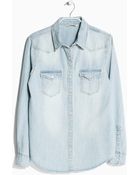 Mango Bleached Denim Overshirt - Lyst