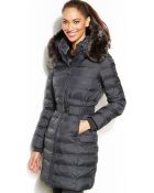 DKNY Hooded Faux-Fur-Trim Belted Down Puffer Coat - Lyst