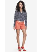 Express 4 1/2 Inch Belted Cuffed Stretch Cotton Shorts - Lyst