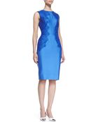 Lela Rose Satin Lace-Side Sheath Dress - Lyst