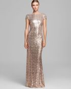 Badgley Mischka Gown - Cowlneck Back Cap Sleeve Sequin - Lyst