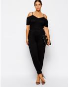 Asos Curve Jumpsuit with Cold Shoulder - Lyst