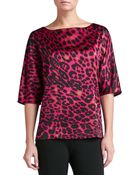 St. John Leopard Print Stretch Silk Charmeuse Bateau Neck Dolman Sleeve Blouse - Lyst