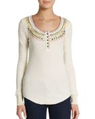 Free People Embroidered Henley Thermal Top - Lyst