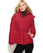 Kenneth Cole Reaction Faux-Fur-Trim Hooded Down Puffer Coat - Lyst