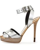 Fendi Metallic Crisscross Ankle-Wrap Sandal - Lyst