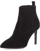 Saint Laurent Suede Elasticside Pointed Bootie - Lyst