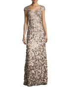 Theia Cap-Sleeve Satin Petal Gown - Lyst